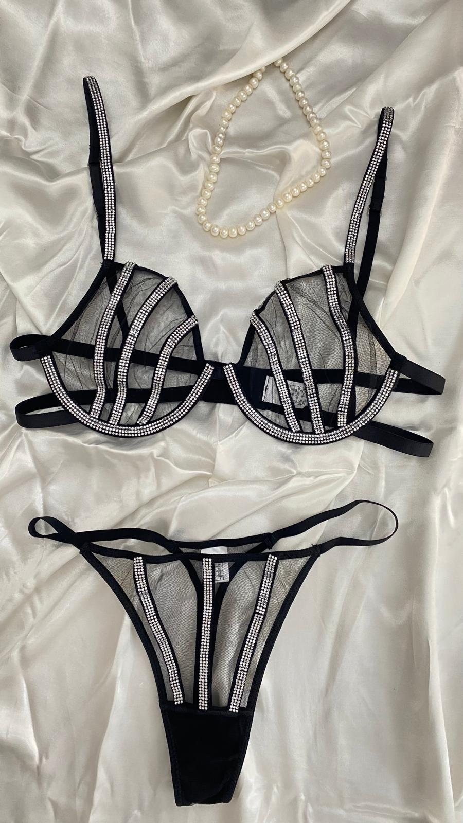 Black Gem Taşlı Sütyen Takımı